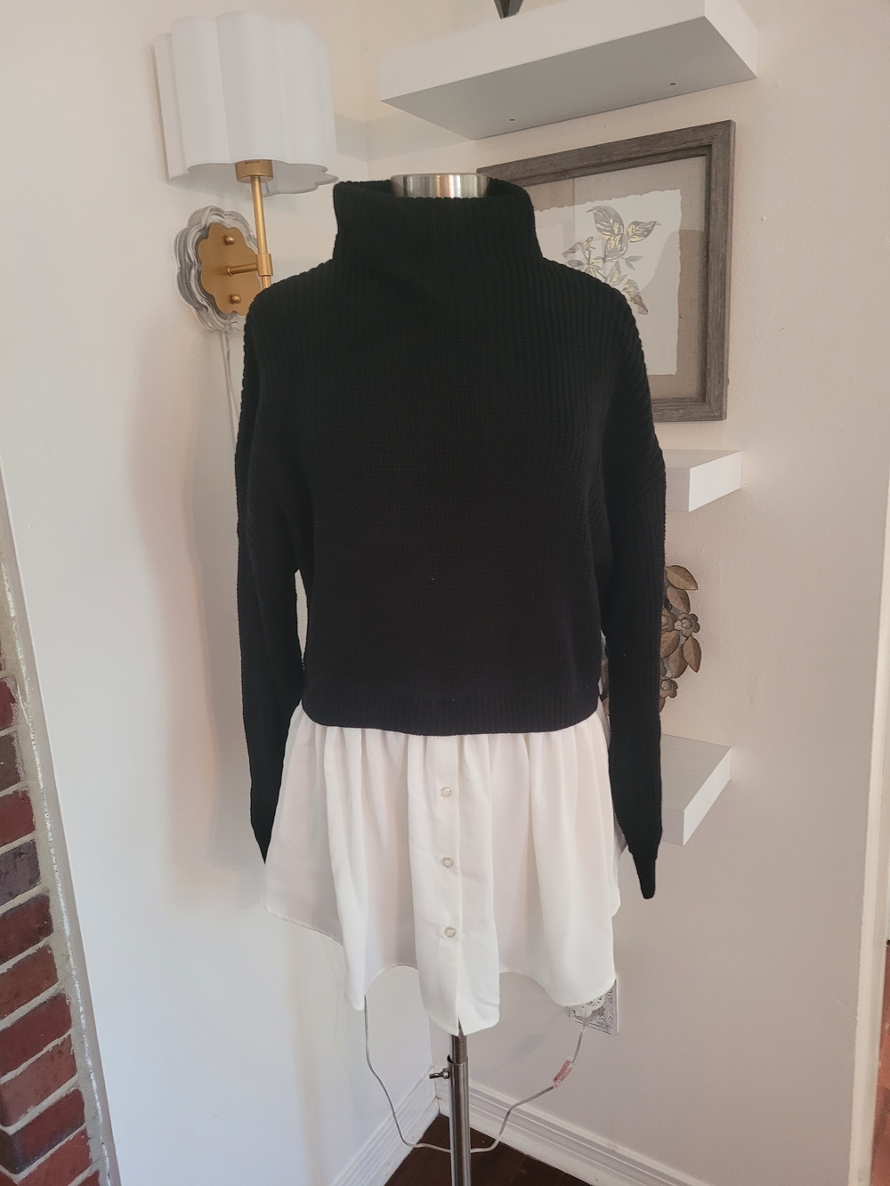 Eloquii Twofer Black Ribbed Turtleneck Sweater 14/16